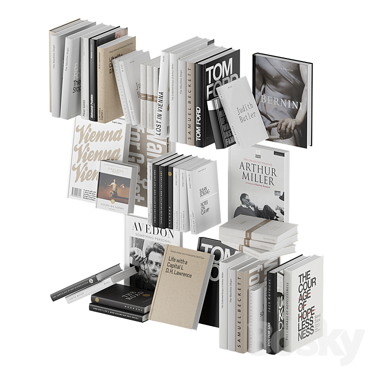 set of books 01- beige 3DS Max Model - thumbnail 2