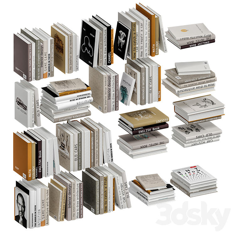 Set of books in beige color 3DS Max Model - thumbnail 1