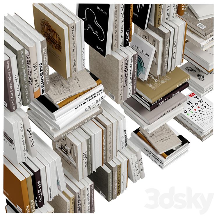 Set of books in beige color 3DS Max Model - thumbnail 2