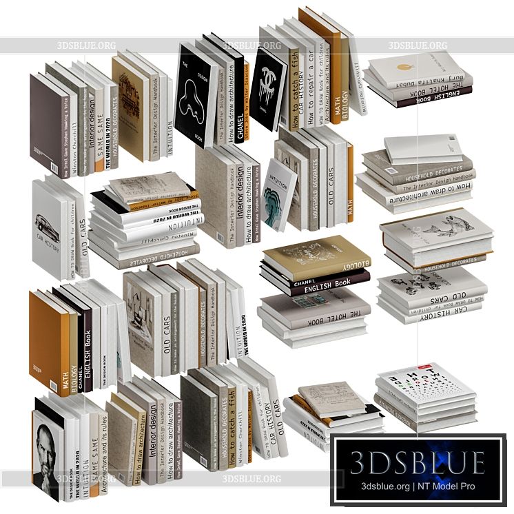 Set of books in beige color 3DS Max - thumbnail 3