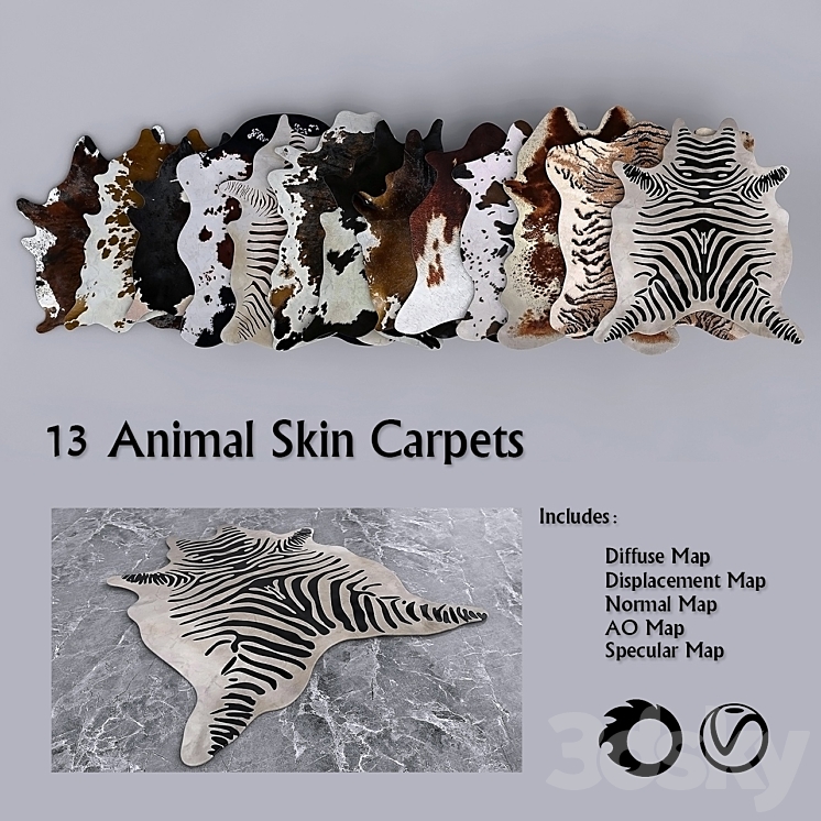 13 PBR Animal Skin Carpets 3DS Max Model - thumbnail 3