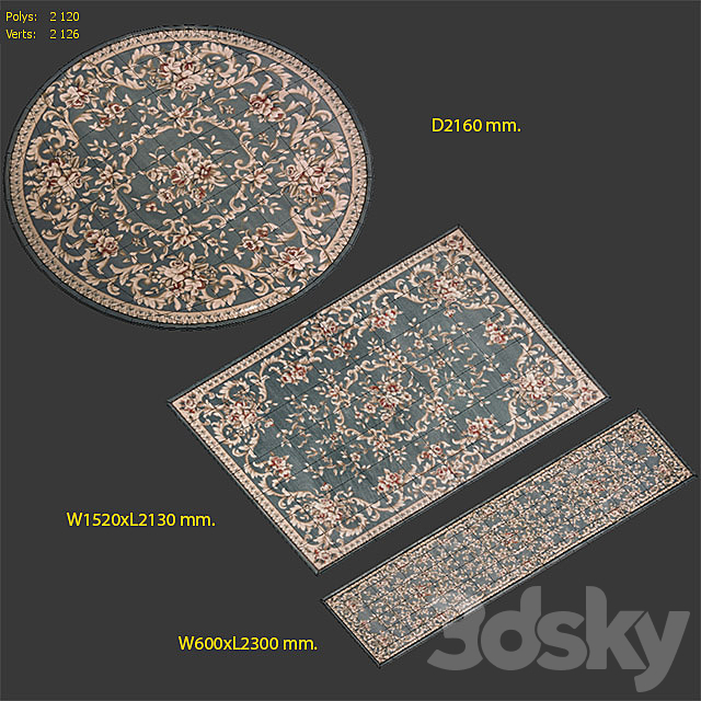 Carpet Avalon 5602 Slate Blue Aubusson Rug Set 3DS Max Model - thumbnail 3