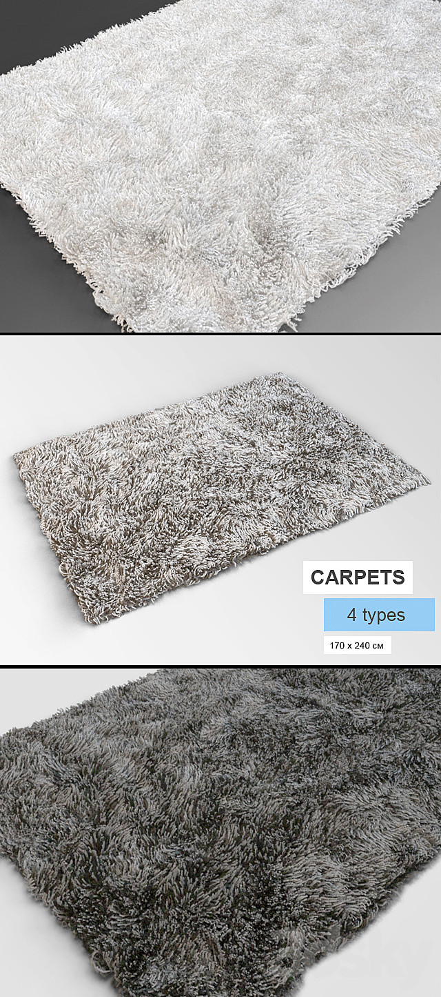 Four kinds of carpet with long pile 3ds Max - thumbnail 1