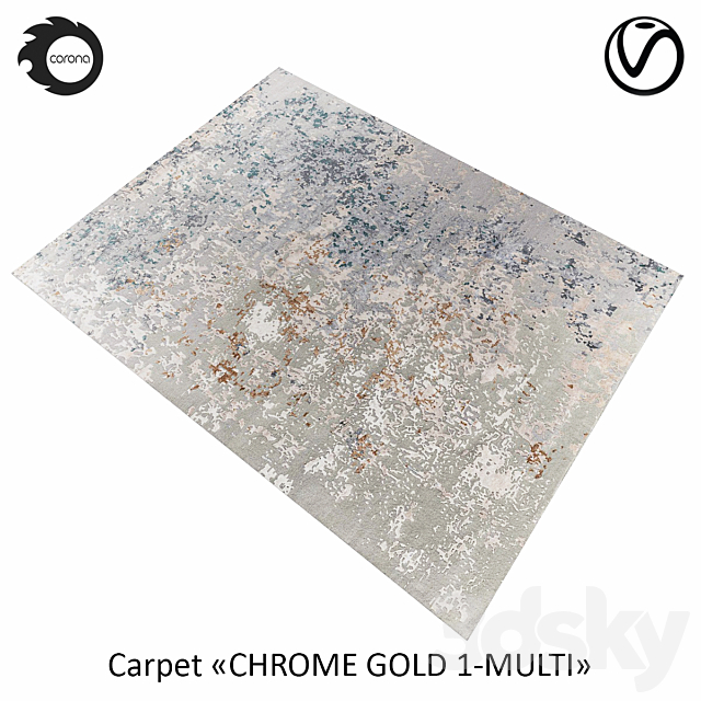 Indian wool rug “CHROME GOLD” 1-MULTI 3ds Max - thumbnail 2