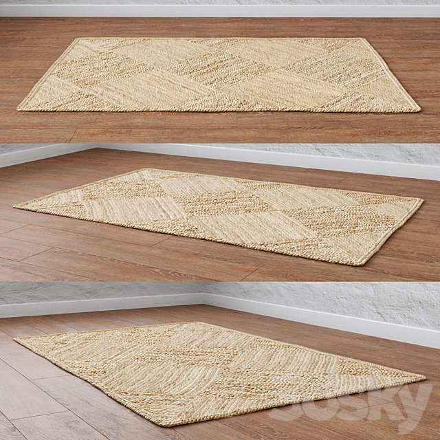 Natural Diagonal Checker Braided Jute Rug 3ds Max - thumbnail 2