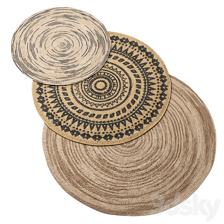 Natural Round Spiral Braided Jute Rug ornament 3DS Max Model - thumbnail 3