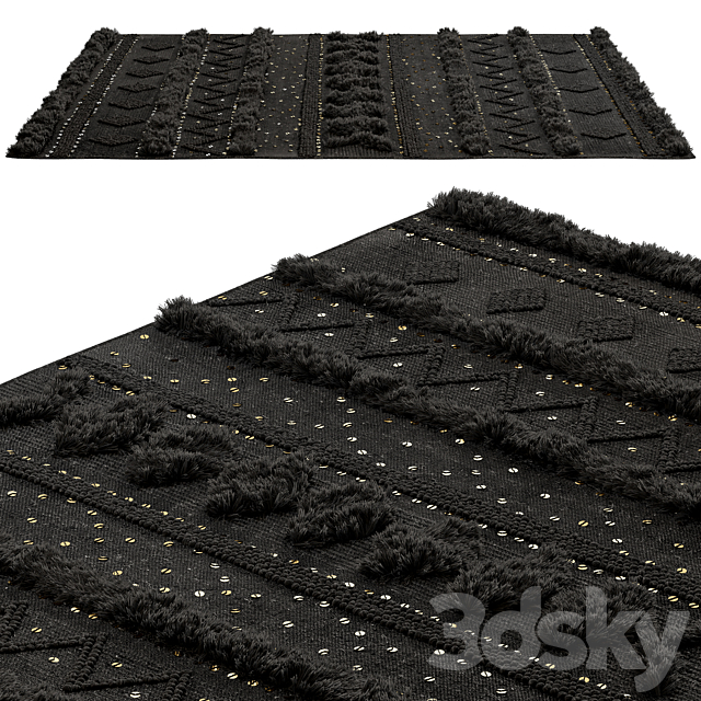 nuLOOM Black Wool Raised Geometric Shag Rug 3ds Max - thumbnail 1