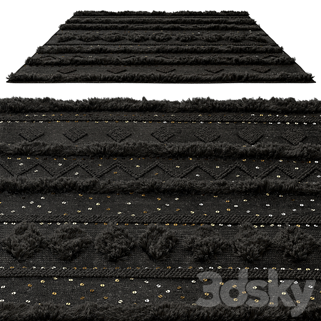 nuLOOM Black Wool Raised Geometric Shag Rug 3ds Max - thumbnail 3