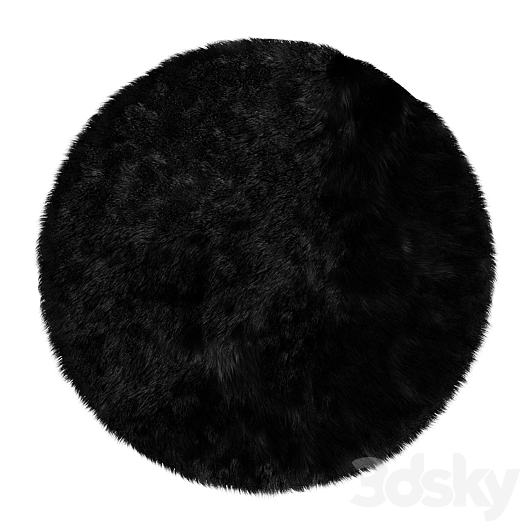 Round fluffy black carpet 3DS Max Model - thumbnail 3