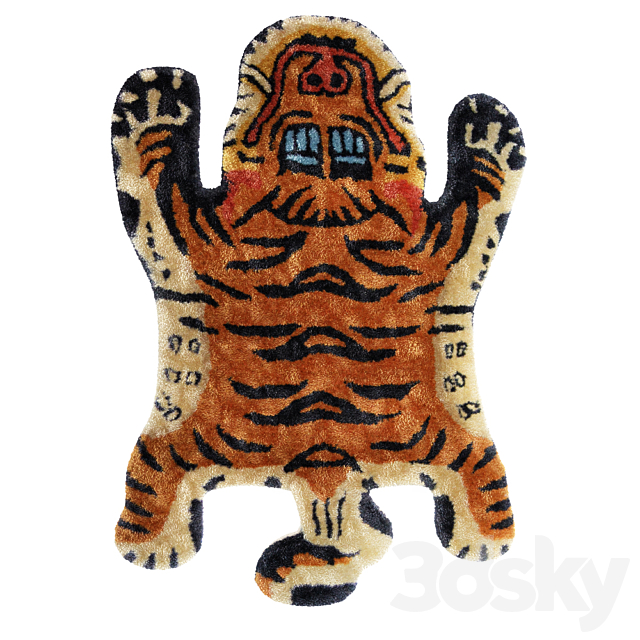 Vintage Tibetan Tiger Rug 3ds Max - thumbnail 1