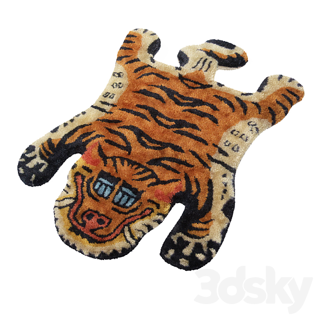 Vintage Tibetan Tiger Rug 3ds Max - thumbnail 3