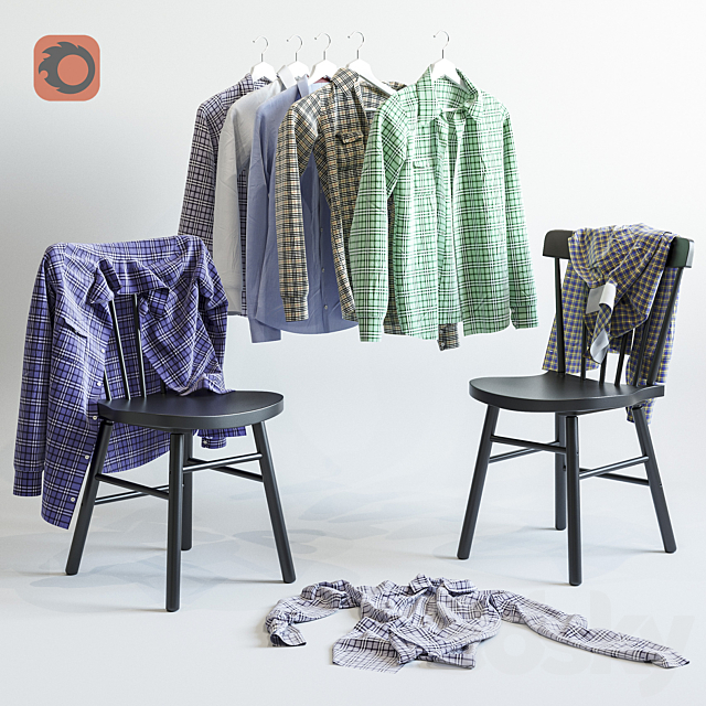 A set of men’s shirts and chair IKEA NORRARYD 3DSMax File - thumbnail 1