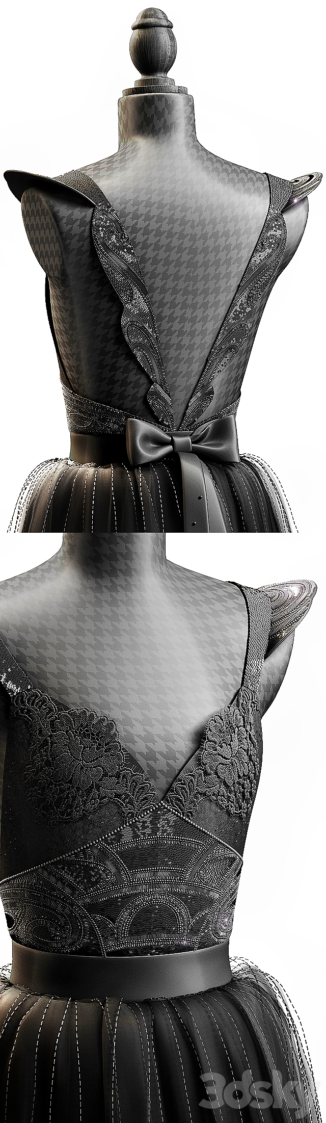 BLACK WEDDING DRESS 3DS Max Model - thumbnail 2