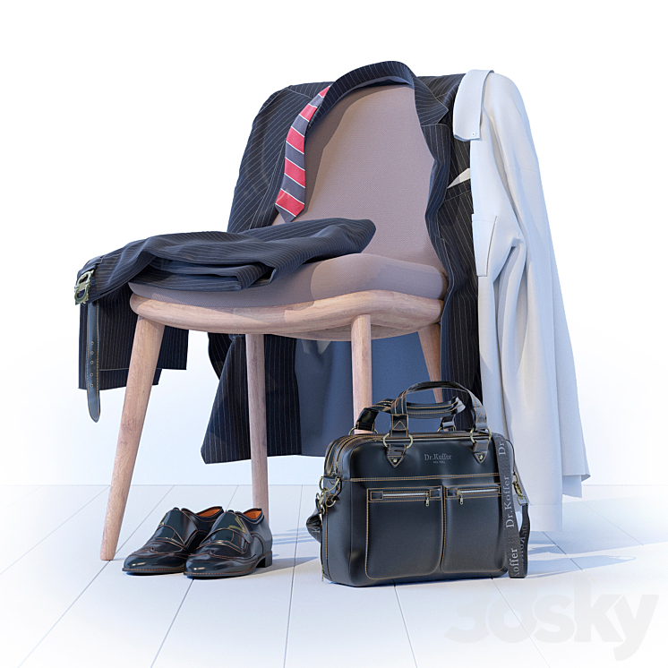 Business Leather Bag Dr.Koffer + suit and shoes 3DS Max - thumbnail 1