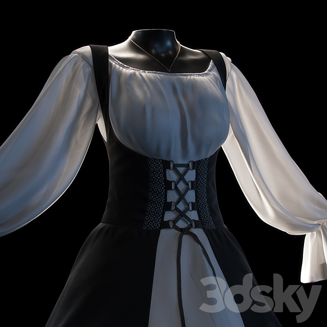 Classic women’s dress 3DS Max Model - thumbnail 4