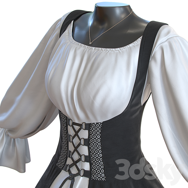 Classic women’s dress 3DS Max Model - thumbnail 5