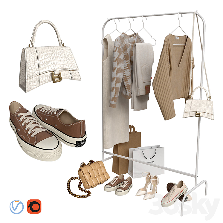 Clothes bags and shoes 3DS Max Model - thumbnail 1