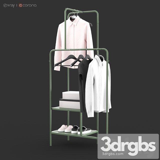 Clothes Ikea nikkeby clothes rack gray-green and red colors 3dsmax Download - thumbnail 1