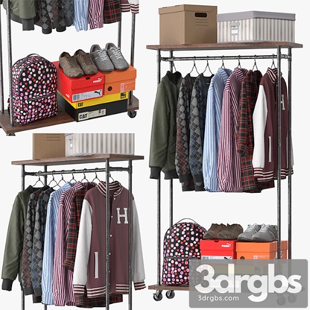 Clothes Industrial clothes rail rack 3dsmax Download - thumbnail 1