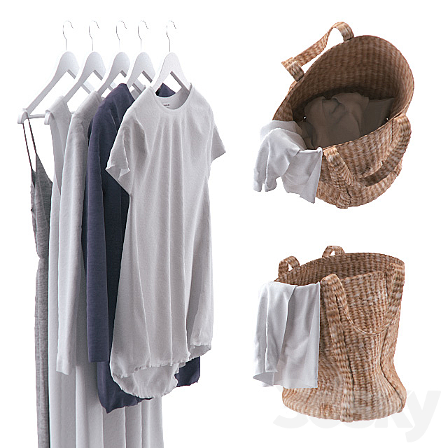 Clothes on hangers and linen basket 3DSMax File - thumbnail 2