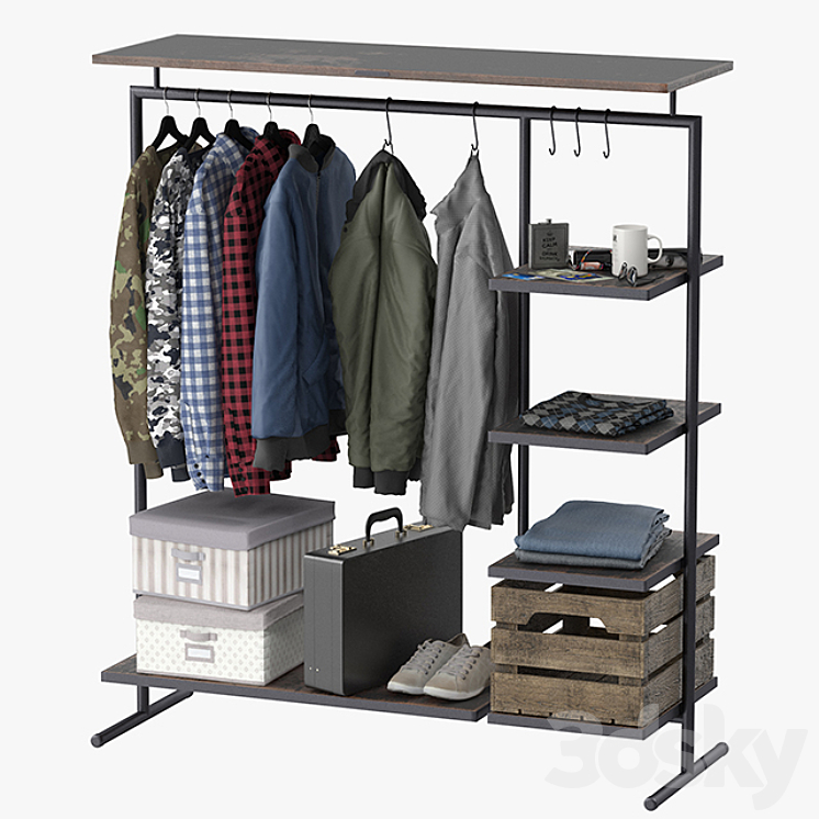 CLOTHES RACK WOOD 3DS Max - thumbnail 1