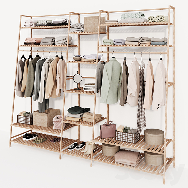 Clothes wardrobe wooden rack 3DS Max Model - thumbnail 3