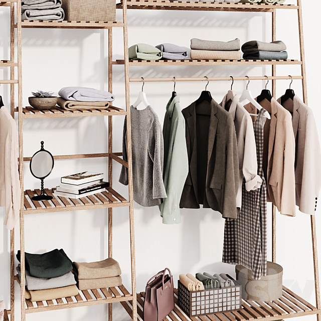 Clothes wardrobe wooden rack 3DS Max Model - thumbnail 4