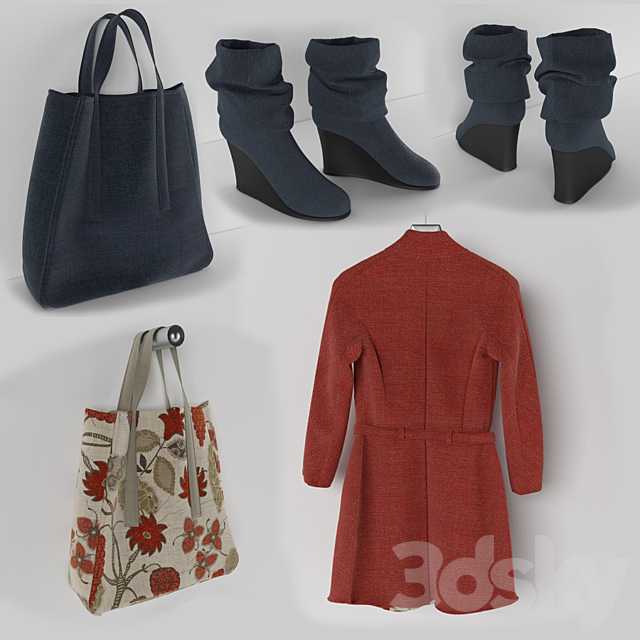 coats boots and bags 3DS Max Model - thumbnail 3