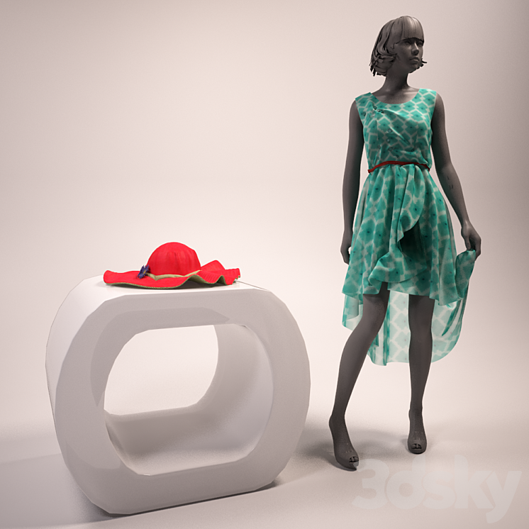 Dress with a hat 3DS Max - thumbnail 1