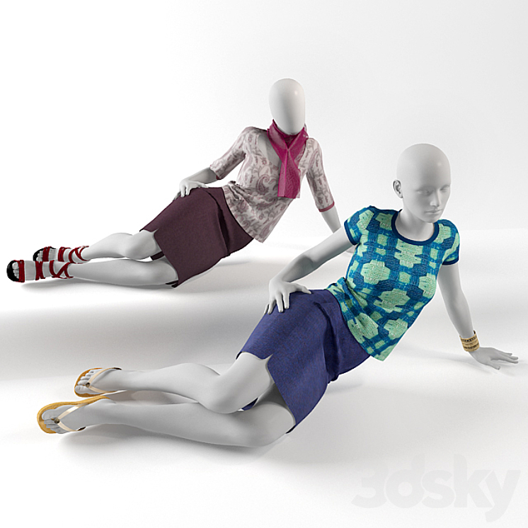 female mannequin reclining 3DS Max - thumbnail 1