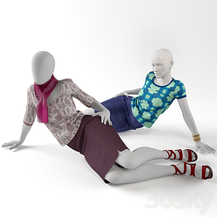 female mannequin reclining 3DS Max - thumbnail 2