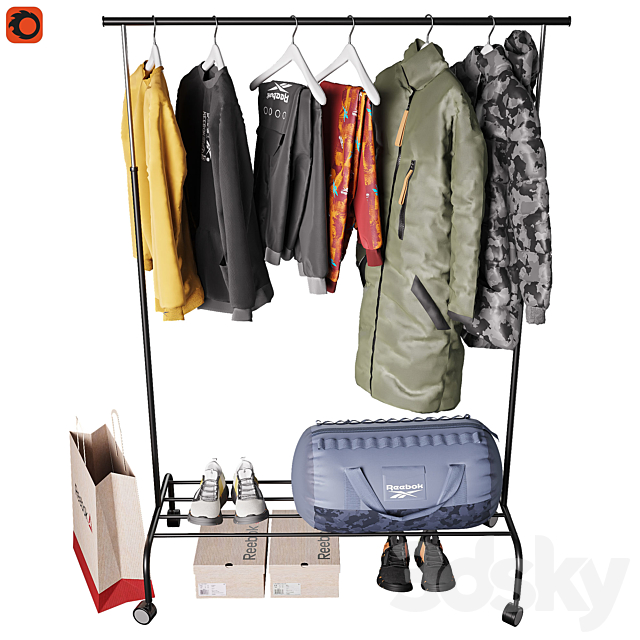 Floor hanger with clothes 3DS Max Model - thumbnail 2