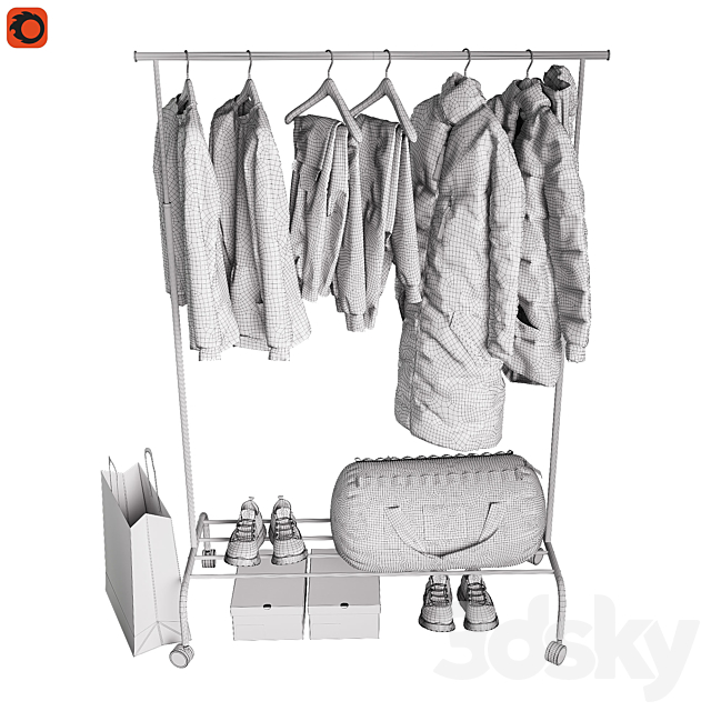 Floor hanger with clothes 3DS Max Model - thumbnail 4