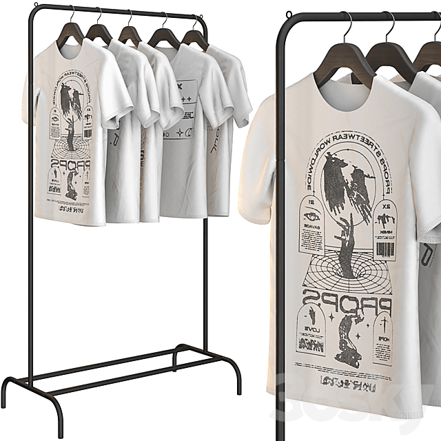 Floor hanger with white t-shirts 3ds Max - thumbnail 1