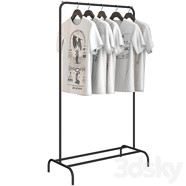 Floor hanger with white t-shirts 3ds Max - thumbnail 2