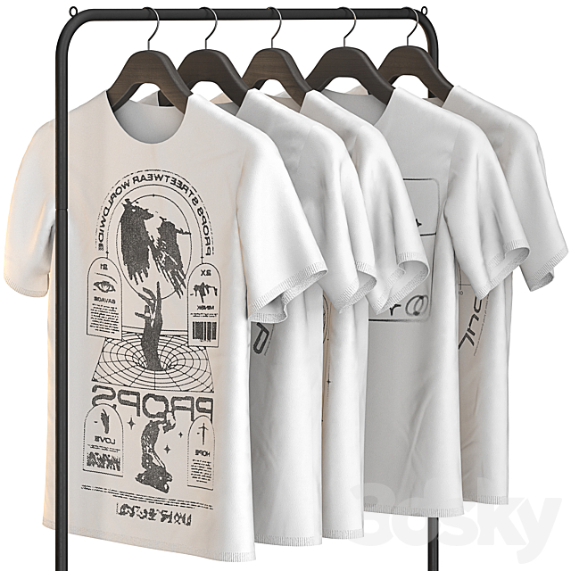 Floor hanger with white t-shirts 3ds Max - thumbnail 3