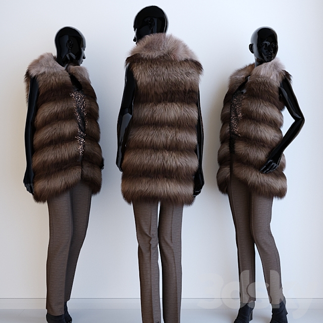 fur vest on a hanger and on a dummy 3ds Max - thumbnail 2