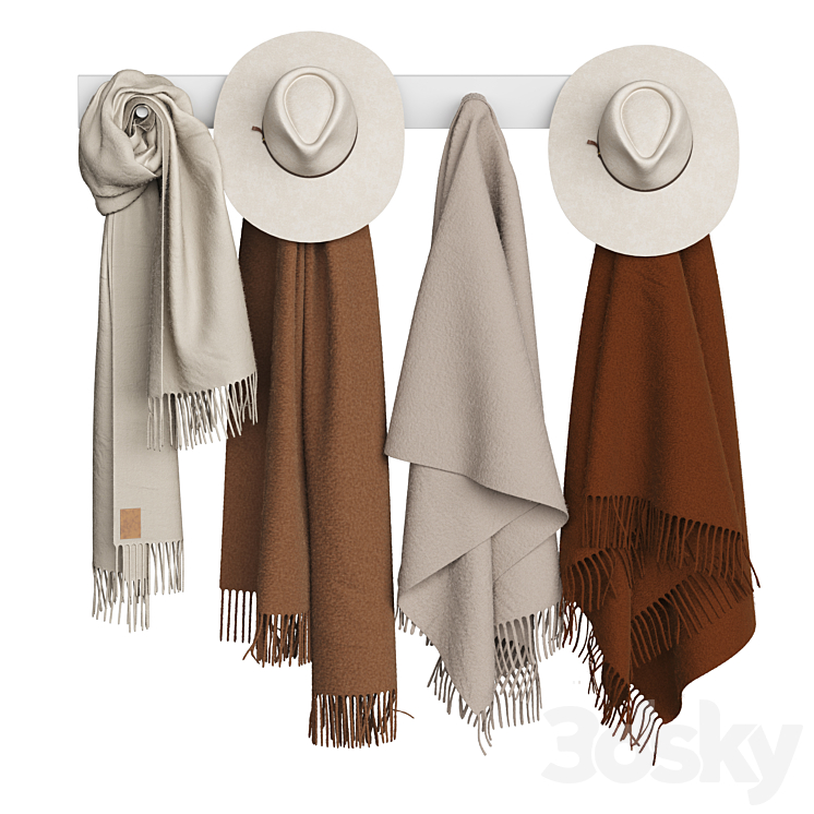 Hats and scarves on a hanger 3DS Max Model - thumbnail 1