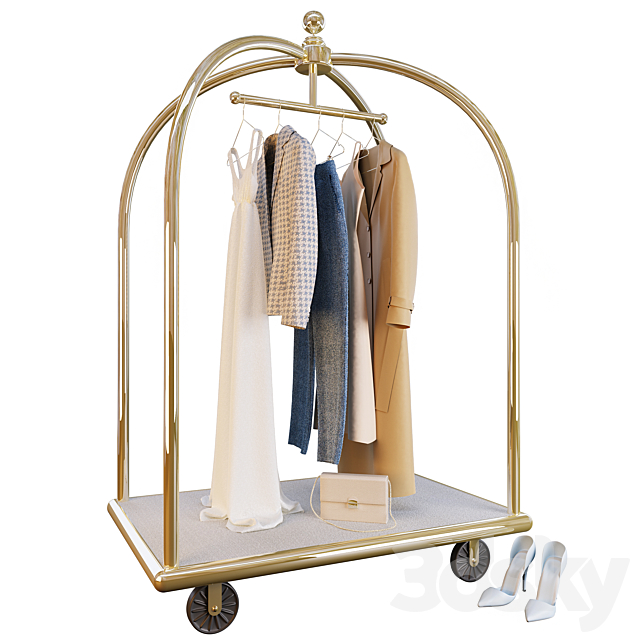 Hotel trolley with clothes 3ds Max - thumbnail 1