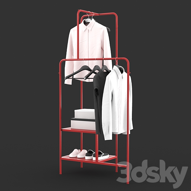 IKEA NIKKEBY Clothes rack gray-green and red colors 3DS Max Model - thumbnail 2