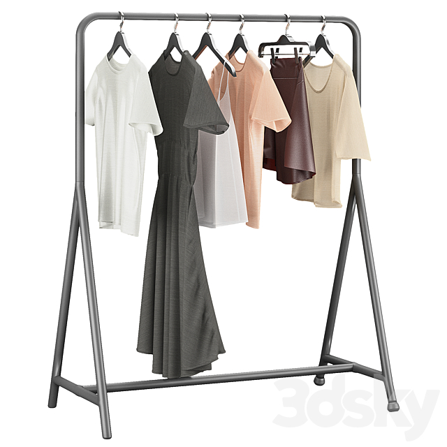 IKEA Turbo Clothes Rack with Clothes Set 3ds Max - thumbnail 1