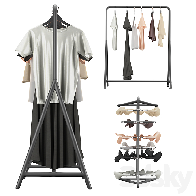 IKEA Turbo Clothes Rack with Clothes Set 3ds Max - thumbnail 3