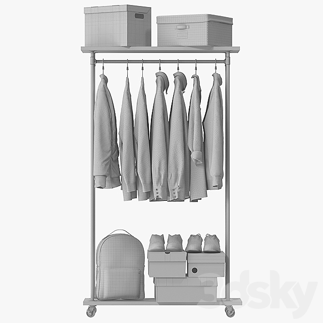 Industrial Clothes Rail Rack 3DS Max Model - thumbnail 3