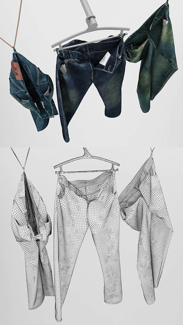 Jeans on a hanger and hook 3DS Max Model - thumbnail 3