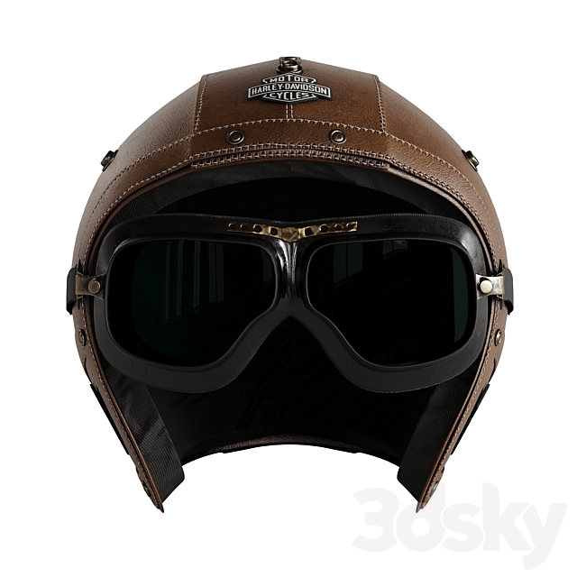 Leather moto helmet 3DS Max Model - thumbnail 2