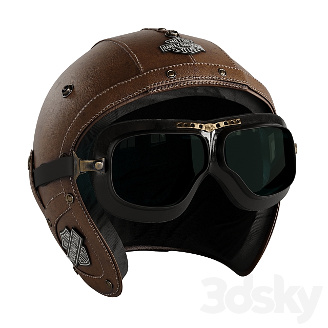 Leather moto helmet 3DS Max Model - thumbnail 3