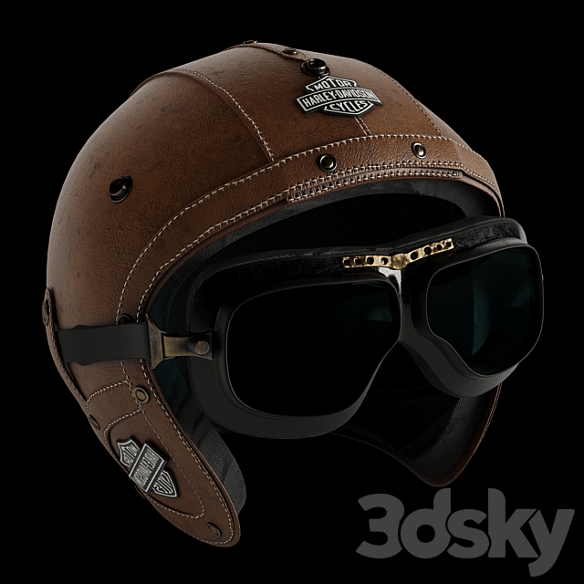 Leather moto helmet 3DS Max Model - thumbnail 4