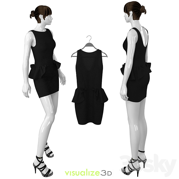 Mannequin with black dress 3DS Max - thumbnail 1