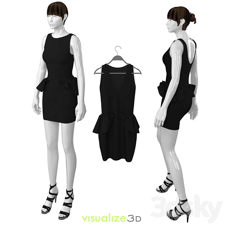 Mannequin with black dress 3DS Max - thumbnail 2