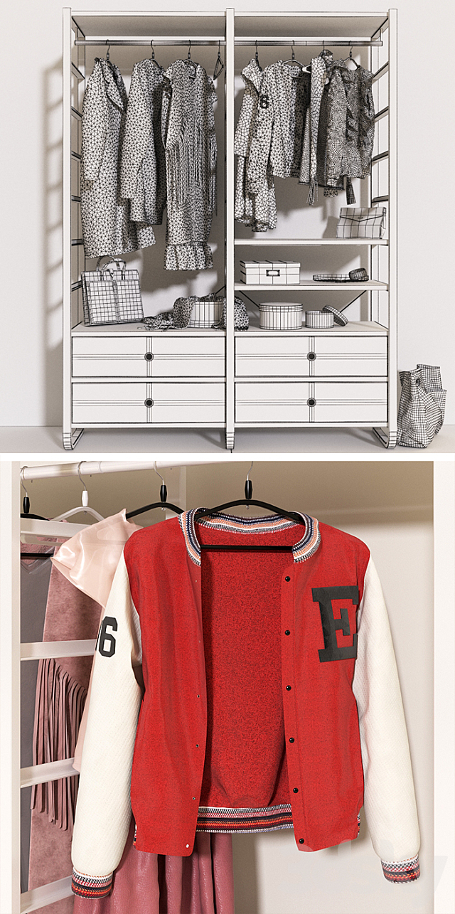 Open wardrobe IKEA elvarli c clothing 3DSMax File - thumbnail 3